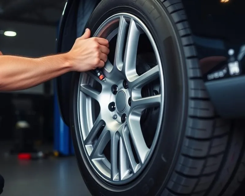 Technicien montant un pneu sur une voiture